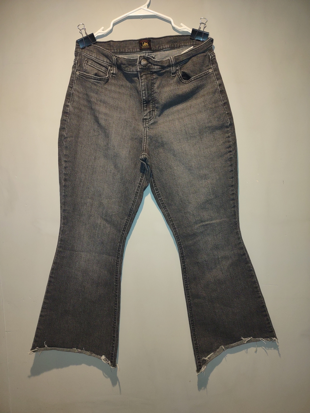 Lee Women's Distressed Black Flare Jeans Size 14 Medium